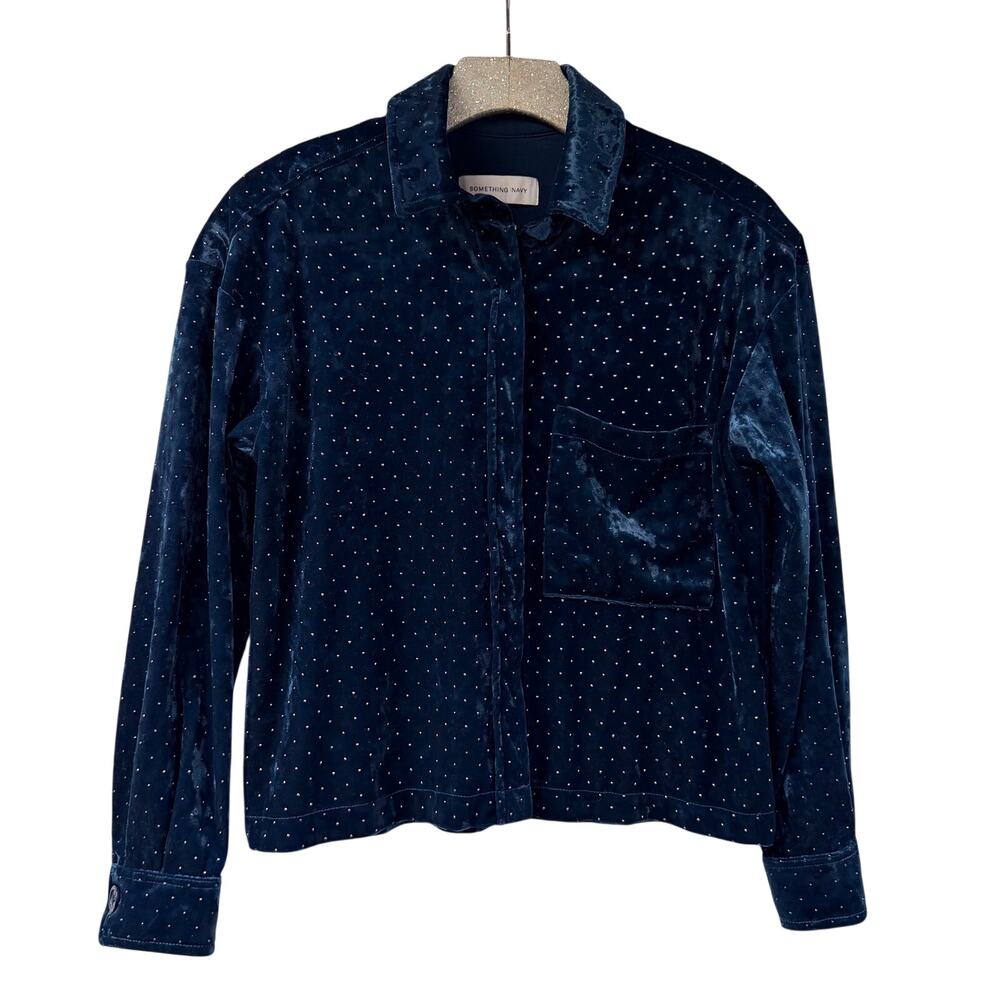 Something Navy Studded Velvet Shirt Jacket XS Boxy